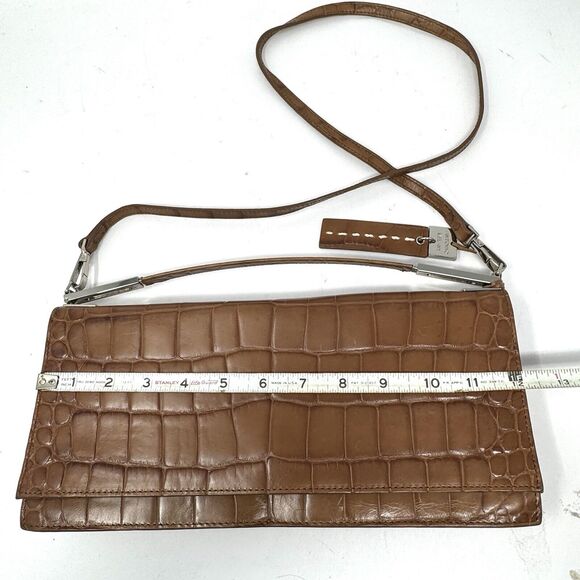 Antonio Melani Brown Croc Embossed Top Handle Structured Purse W/Crossbody Strap - Picture 5 of 13